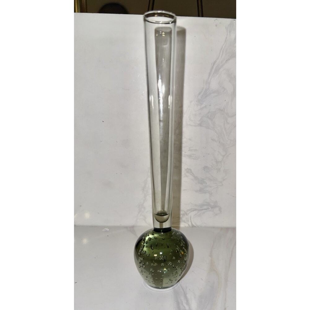 Kosta Of Sweden Controlled Bubble Bud Slim Gray Green Vase Vintage 8 Inch